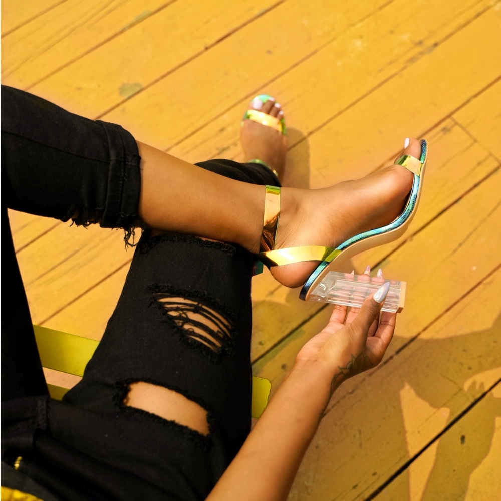 Multi color, Clear Block Heel Strap shoe
